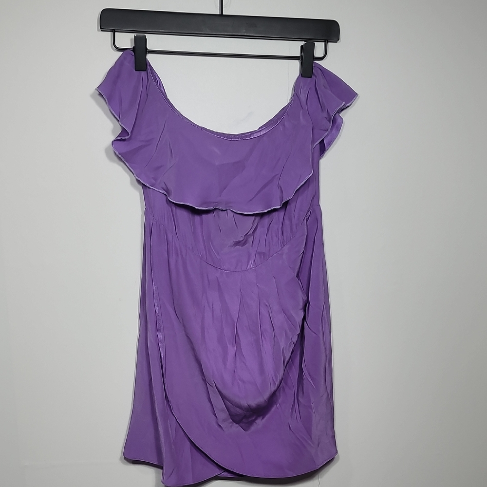 Amanda Uprichard Lavender Silk Sleeveless Strapless Bandeau Ruffle Dress